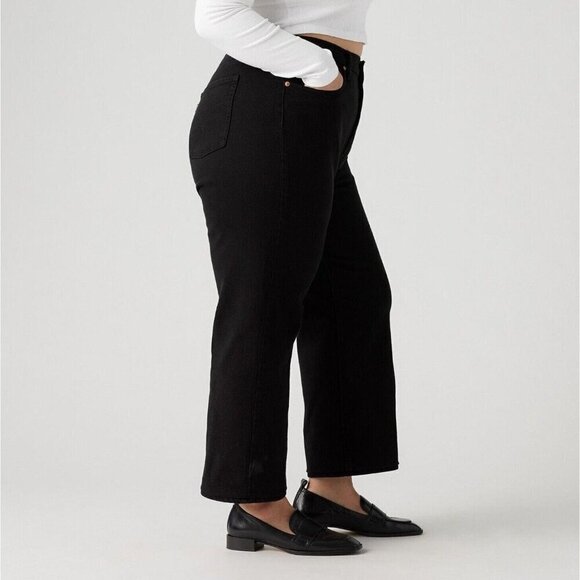 Levi's Premium Ribcage Straight Ankle Jeans Black Womens Size 24W NEW Button Fly - Picture 2 of 16